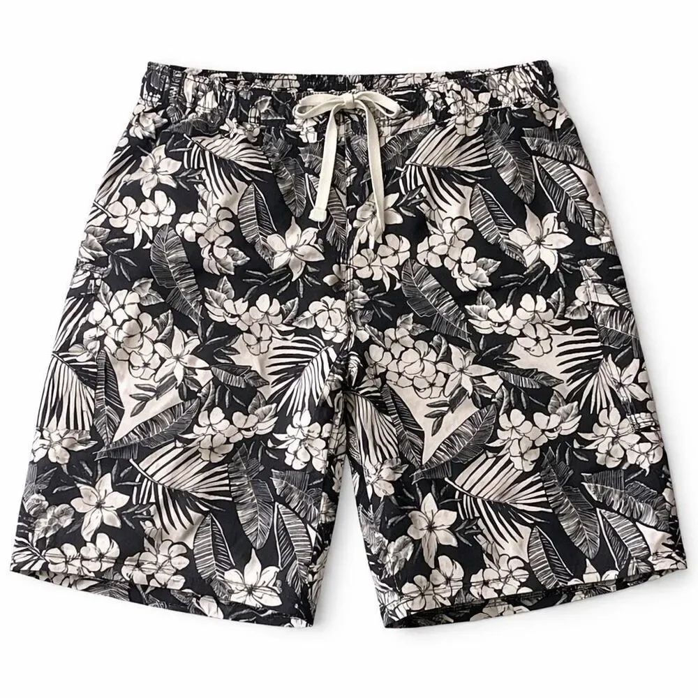 KAVU Tropical Swim Trunks Floral Black White Mesh Lined Men’s 2X Beach